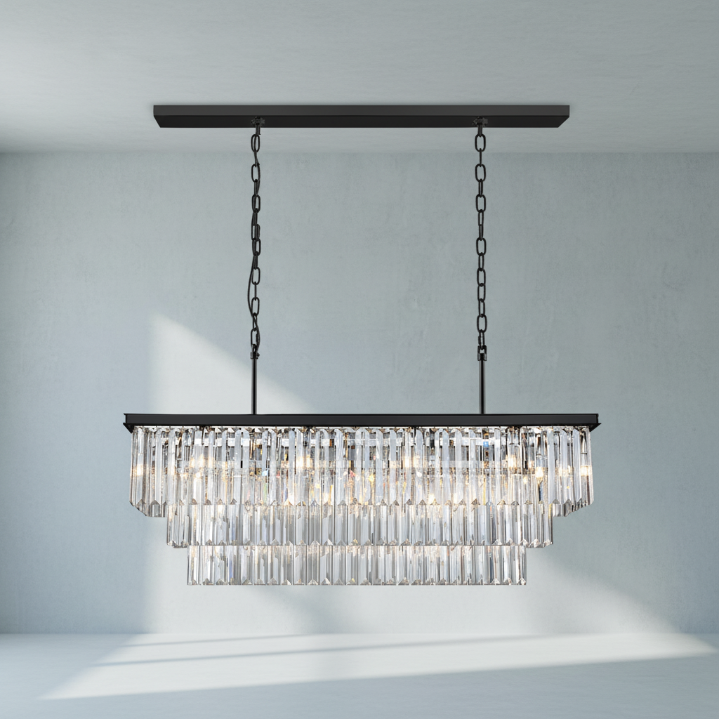 Riviko Opulent Radiance Rectangular Crystal Chandelier - Background Shot