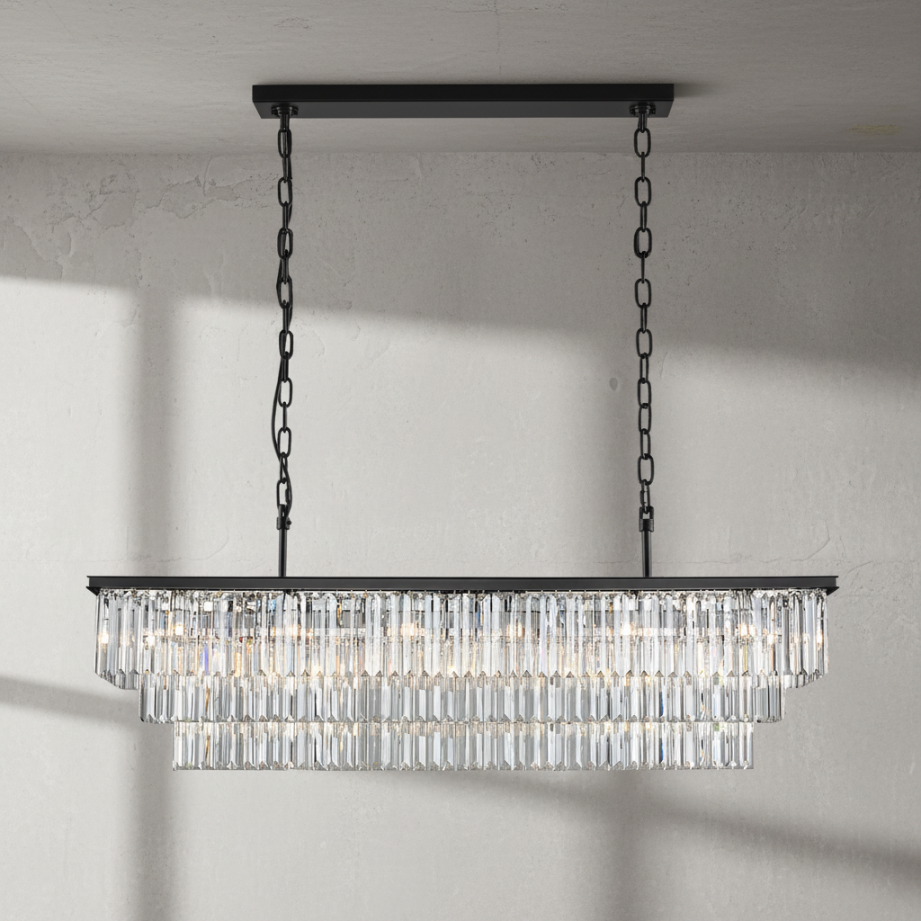 Riviko Opulent Radiance Rectangular Crystal Chandelier - Background Shot