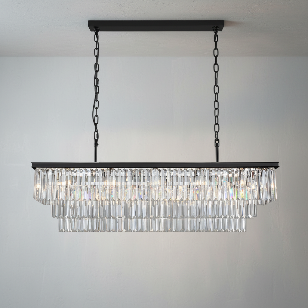 Riviko Opulent Radiance Rectangular Crystal Chandelier - Background Shot