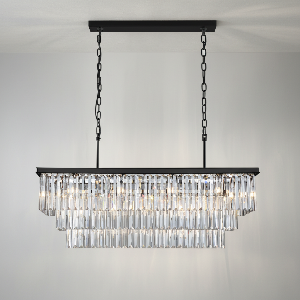 Riviko Opulent Radiance Rectangular Crystal Chandelier - Background Shot