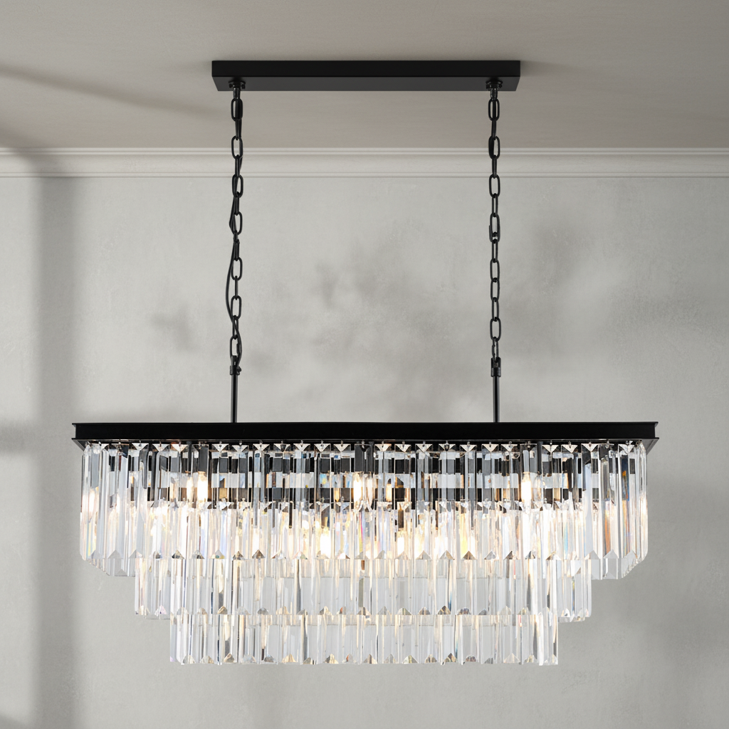 Riviko Opulent Radiance Rectangular Crystal Chandelier - Background Shot