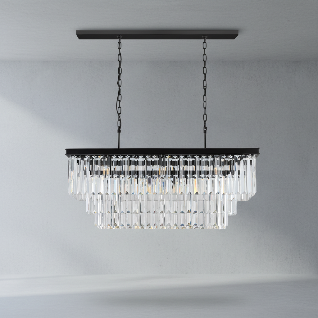 Riviko Opulent Radiance Rectangular Crystal Chandelier - Background Shot