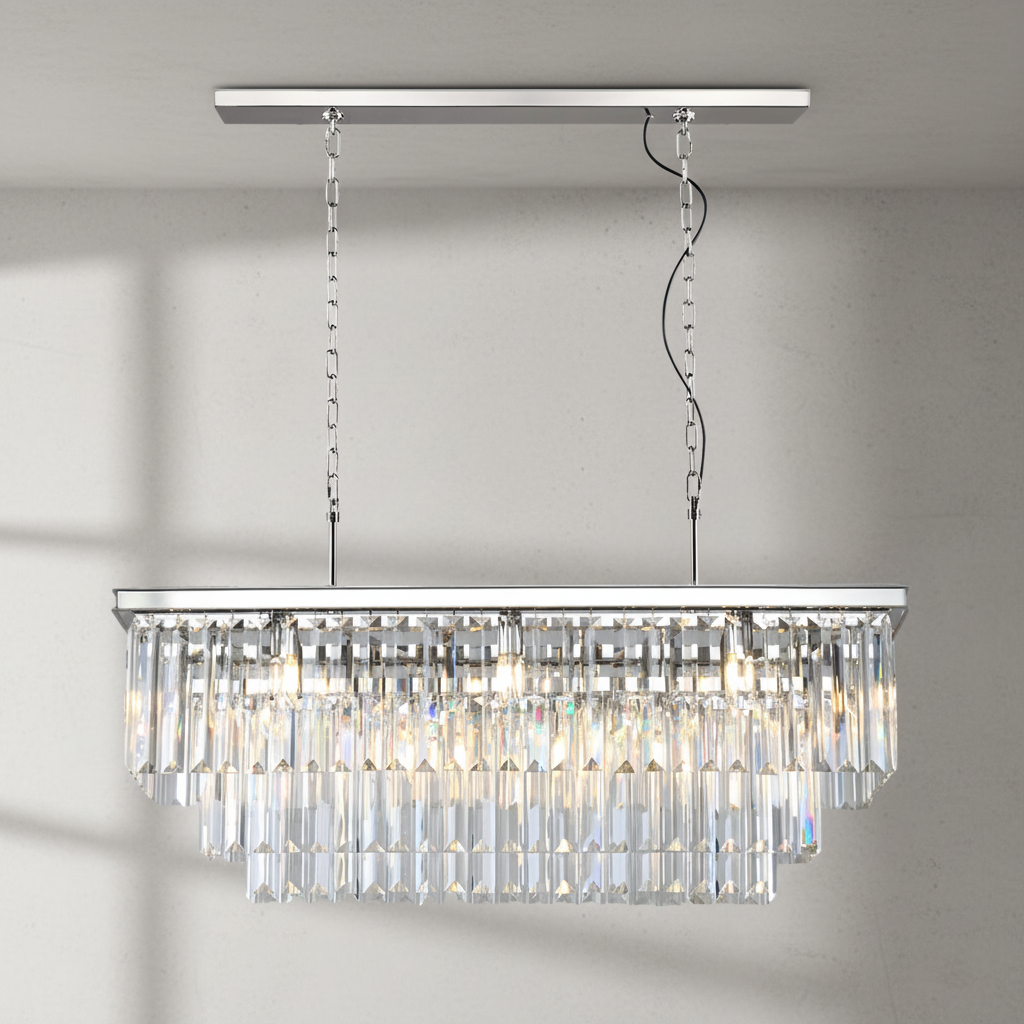 Riviko Opulent Radiance Rectangular Crystal Chandelier - Background Shot