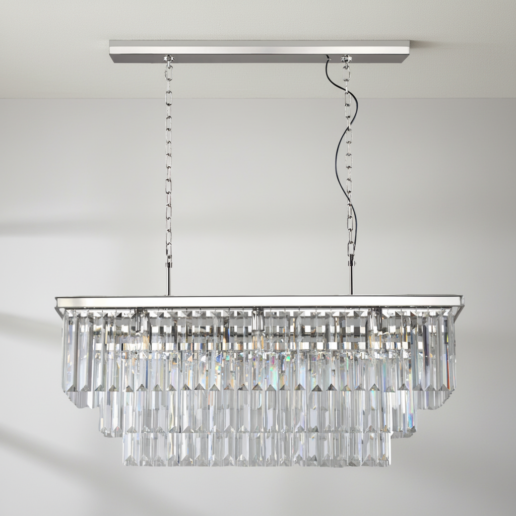 Riviko Opulent Radiance Rectangular Crystal Chandelier - Background Shot