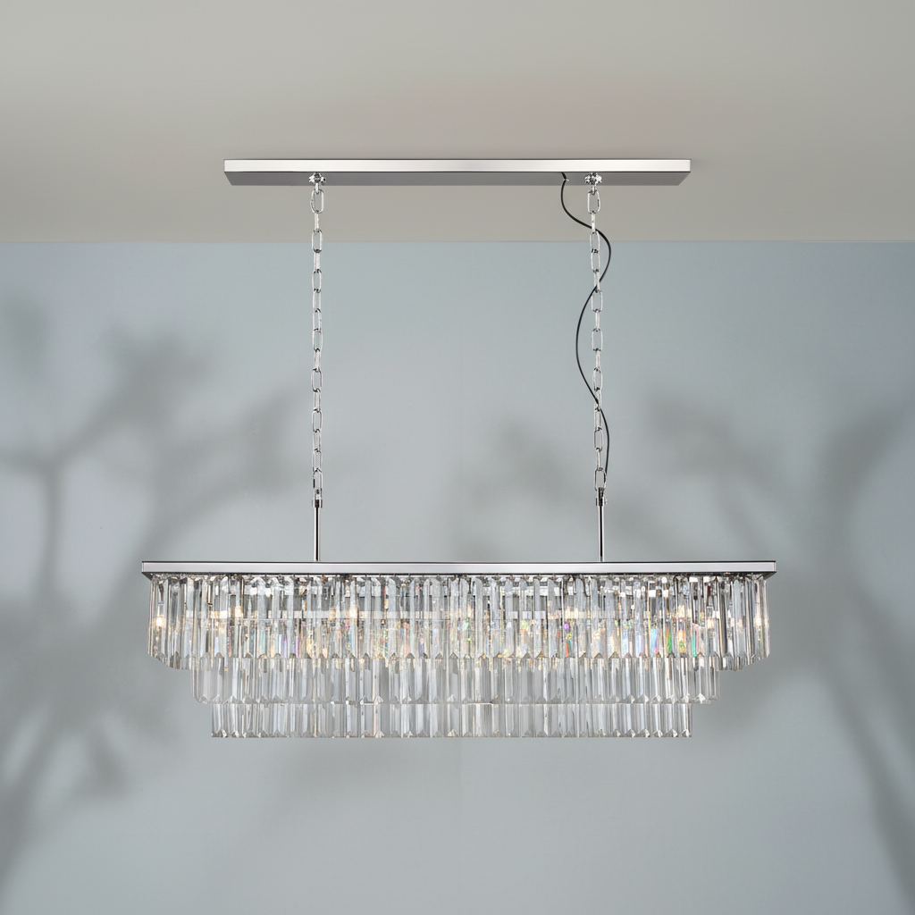 Riviko Opulent Radiance Rectangular Crystal Chandelier - Background Shot
