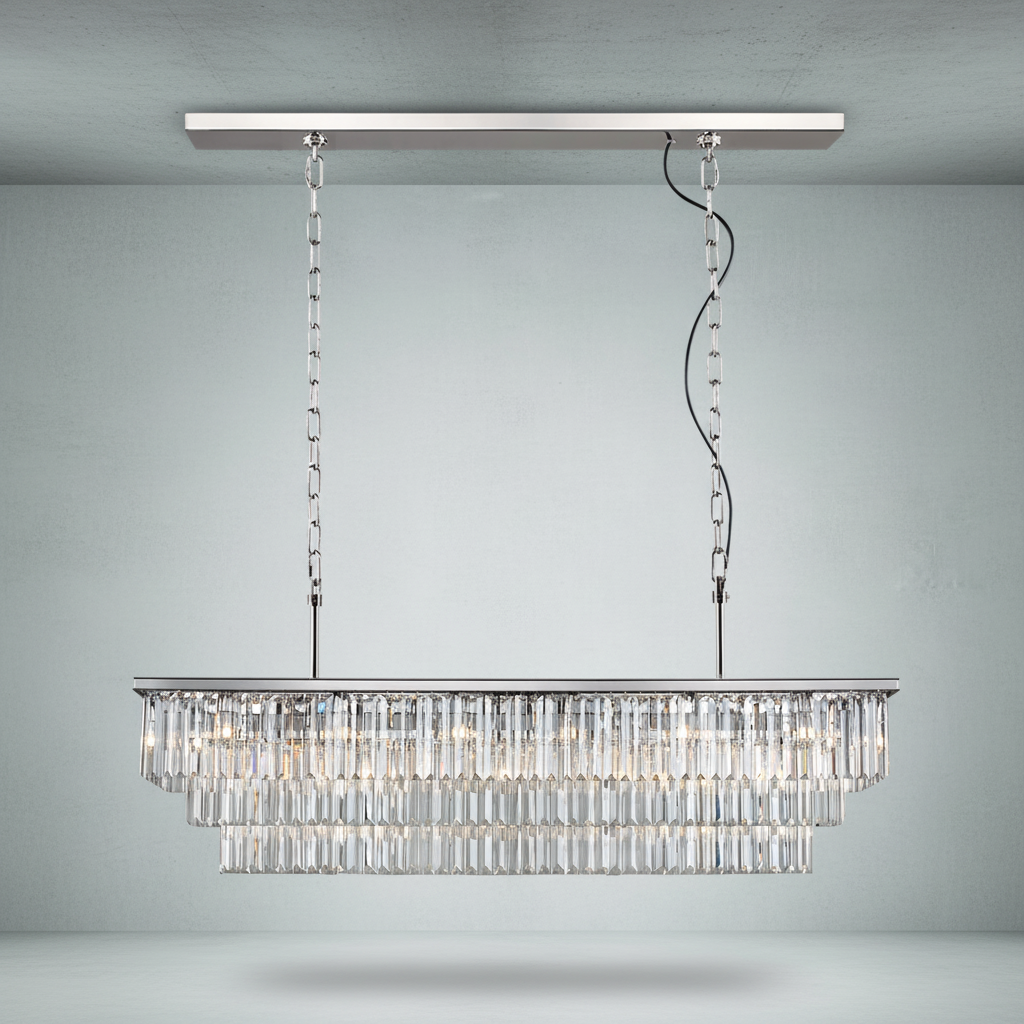 Riviko Opulent Radiance Rectangular Crystal Chandelier - Background Shot