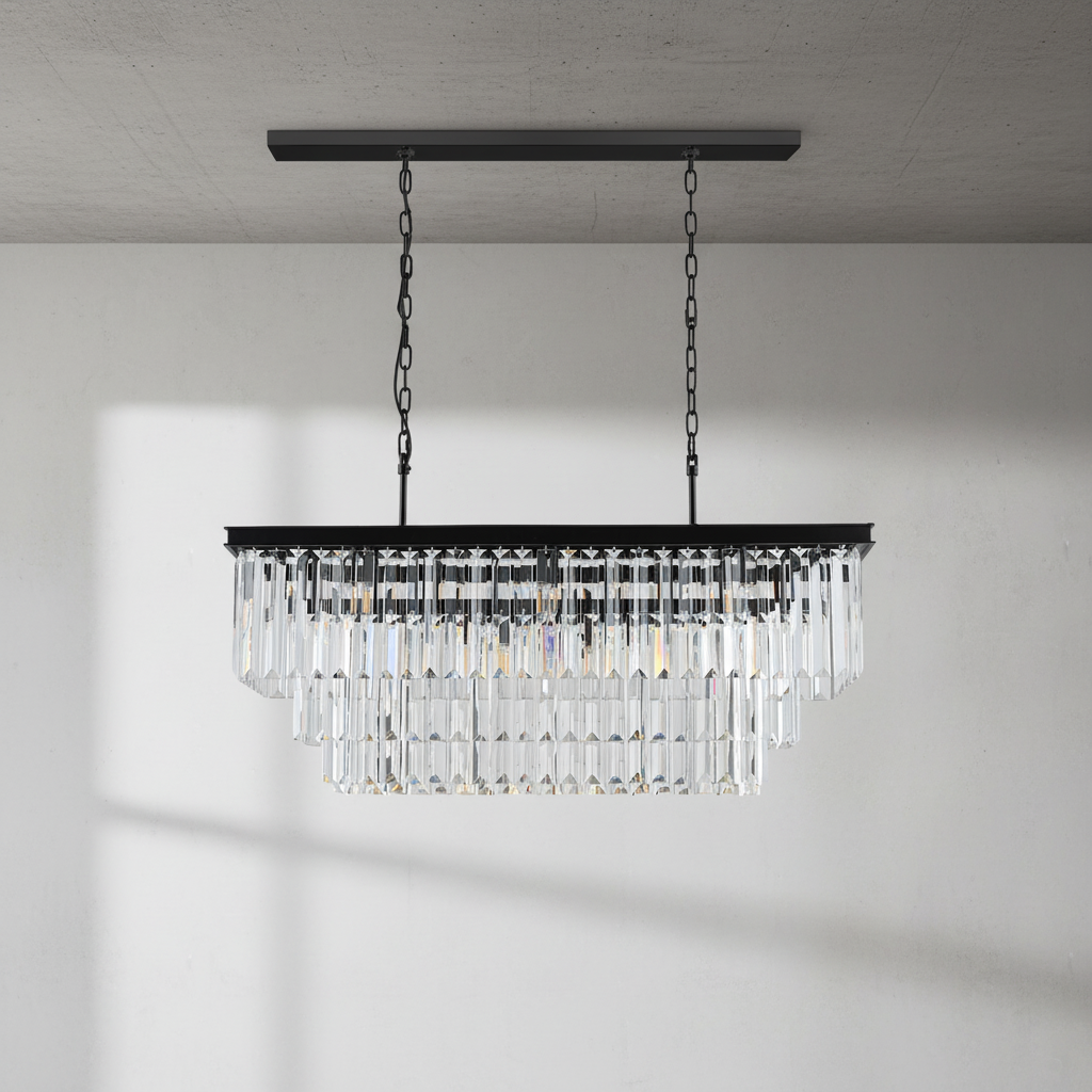 Riviko Opulent Radiance Rectangular Crystal Chandelier - Background Shot