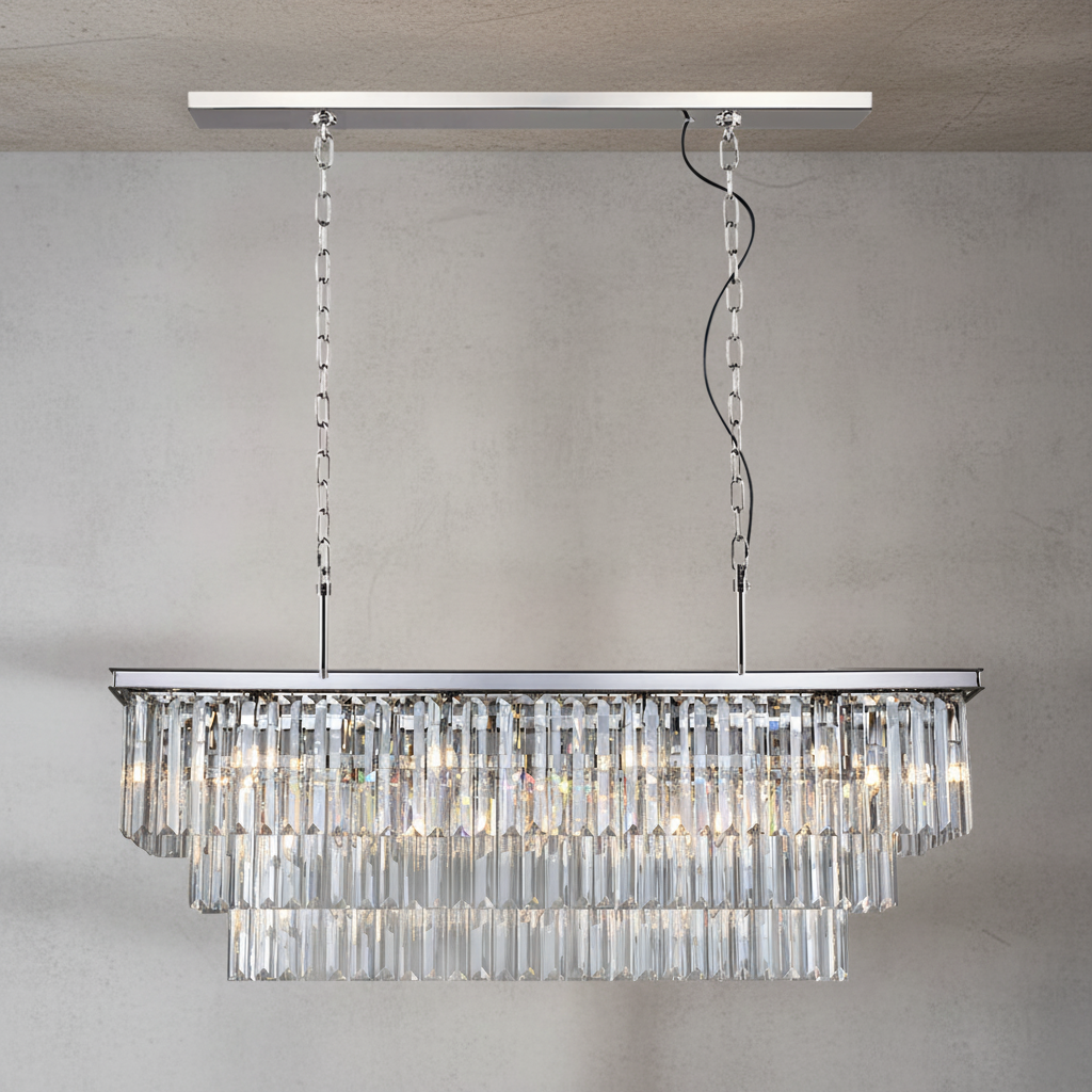 Riviko Opulent Radiance Rectangular Crystal Chandelier - Background Shot