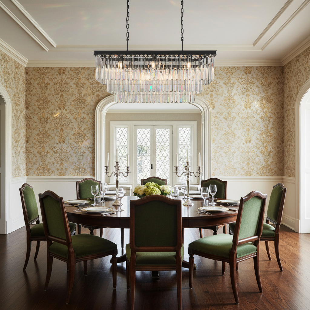 Riviko Opulent Radiance Rectangular Crystal Chandelier - formal American dining room