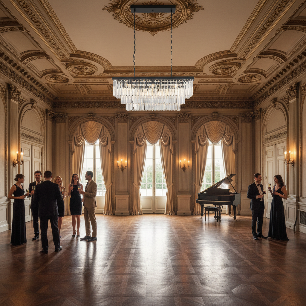 Riviko Opulent Radiance Rectangular Crystal Chandelier - American ballroom or formal entertaining space