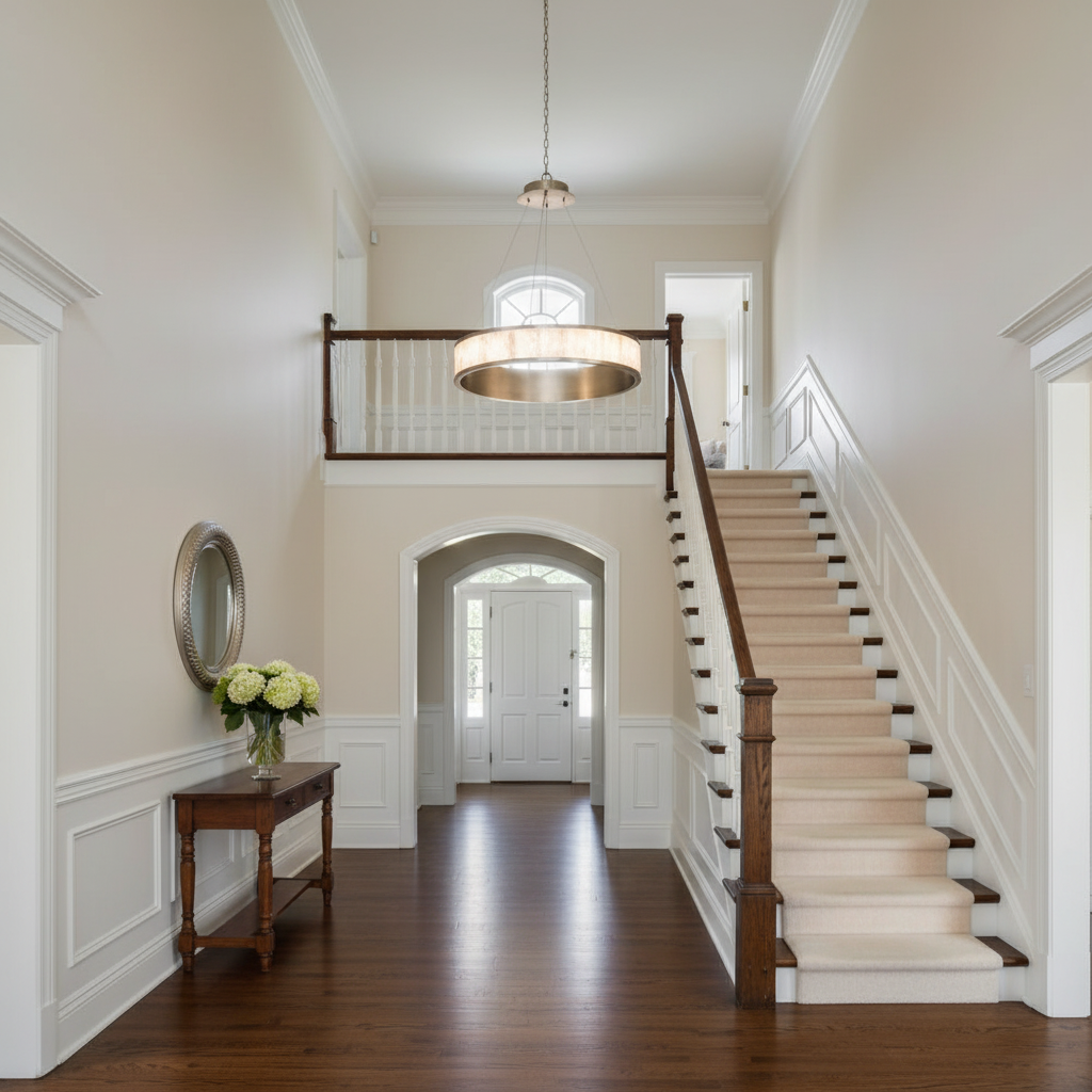 Riviko Luminous Halo Round Ring LED Chandelier - elegant American entryway with arched doorway