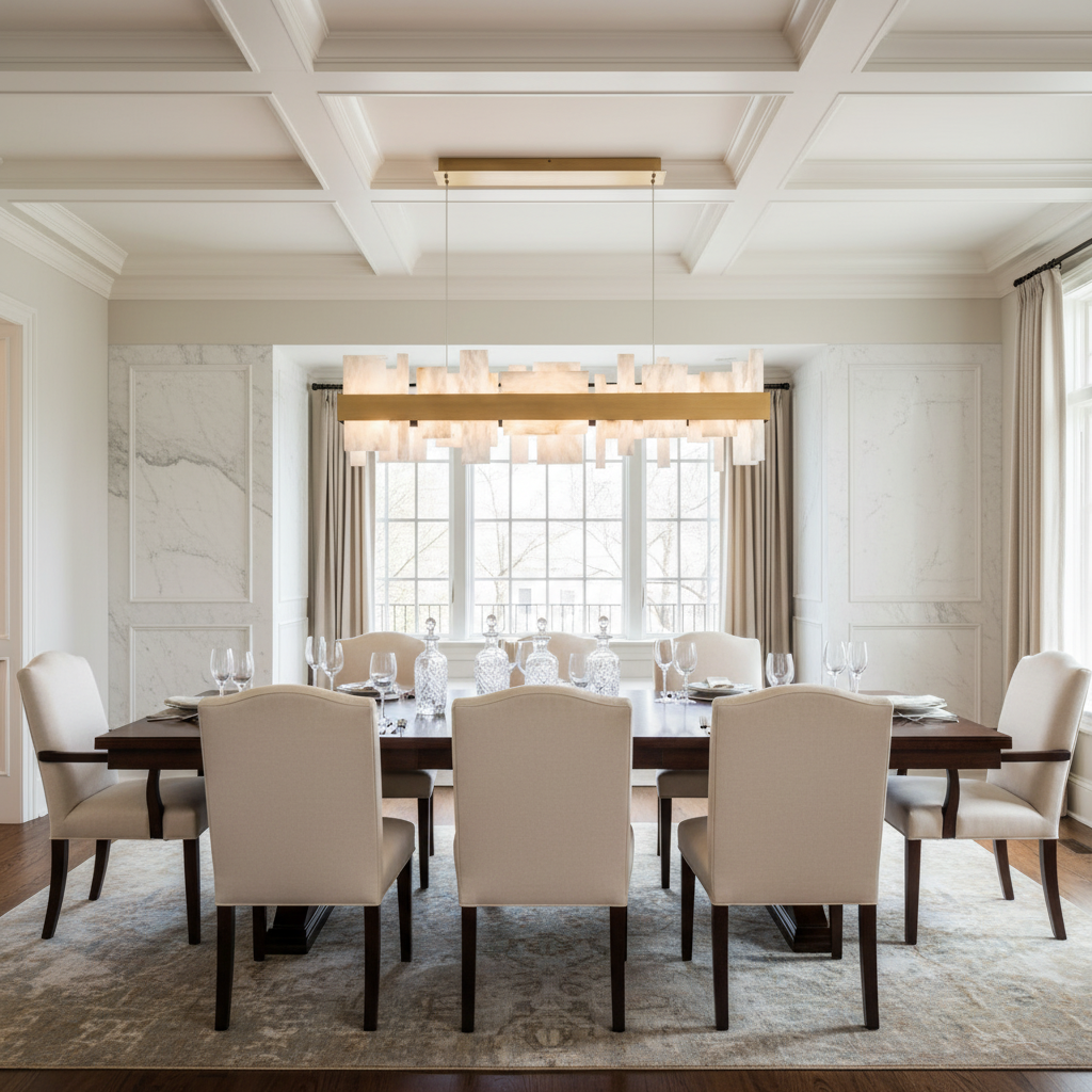 Riviko Veridian Bloom LED Linear Chandelier - formal American dining room