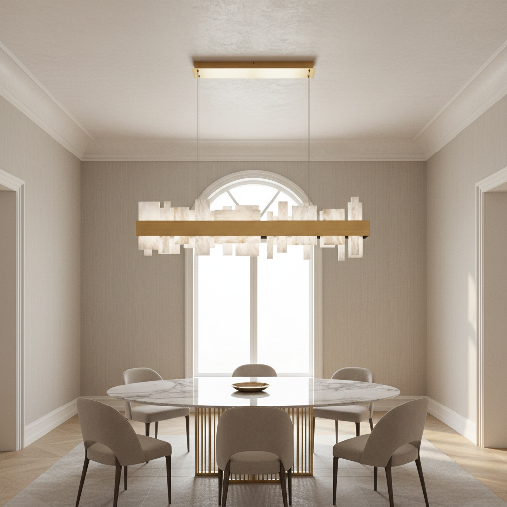Riviko Alabaster Acropolis LED Linear Chandelier - Studio Shot