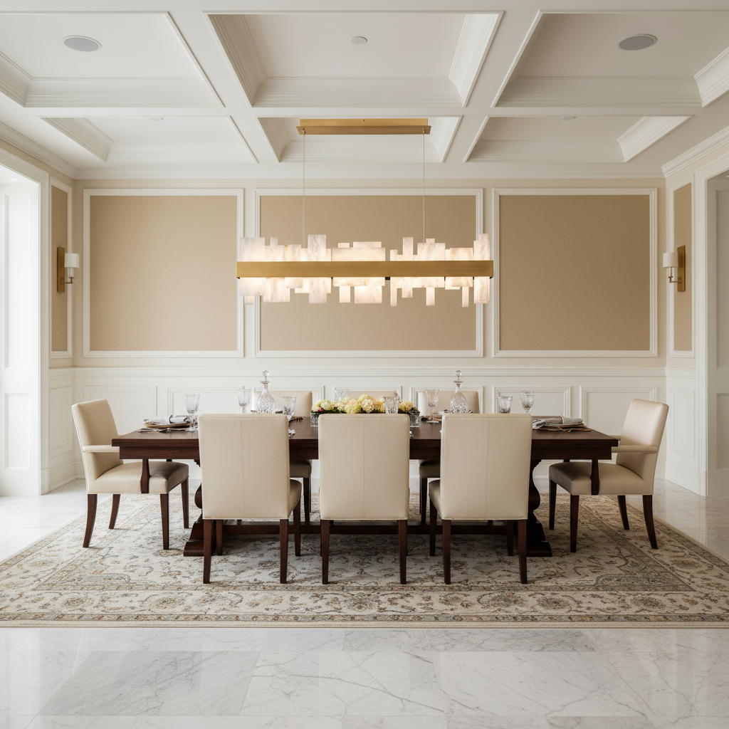Riviko Alabaster Acropolis LED Linear Chandelier - formal American dining room