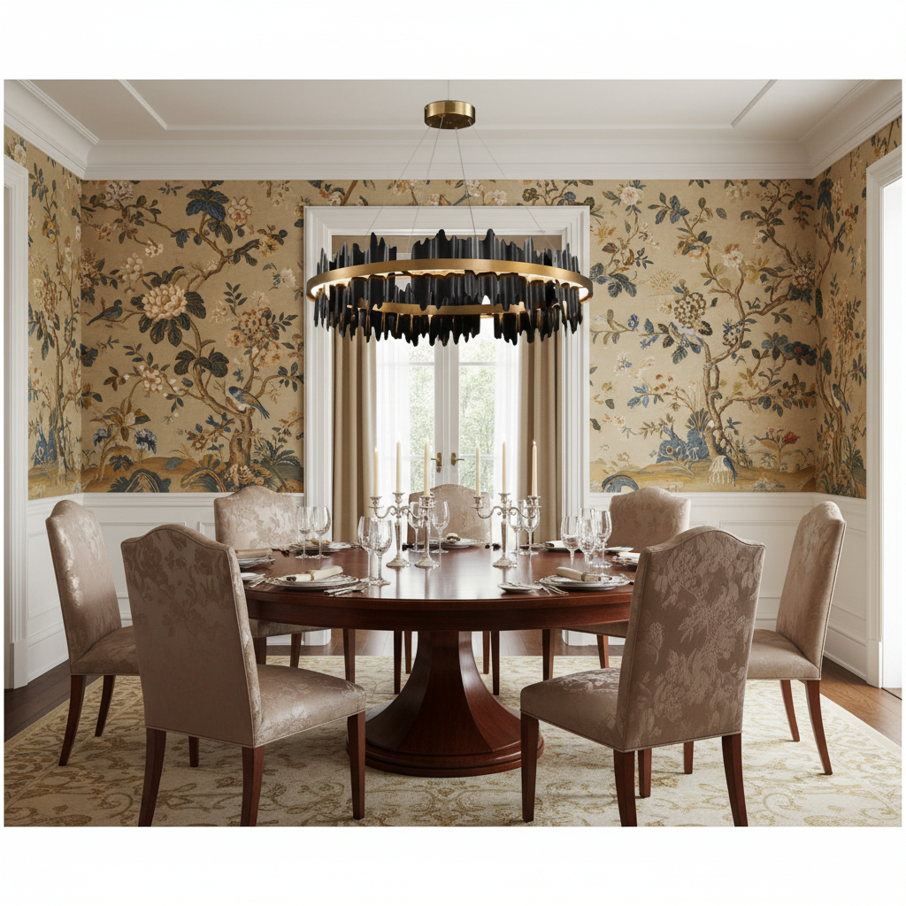 Riviko Sculptural Wave LED Round Chandelier - formal American dining room