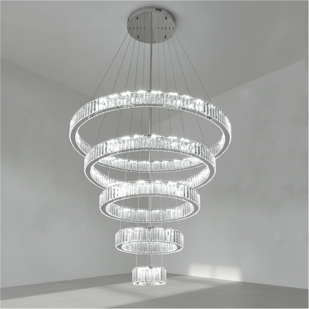 Riviko Radiant Cascade Multi-Ring Chandelier - Background Shot