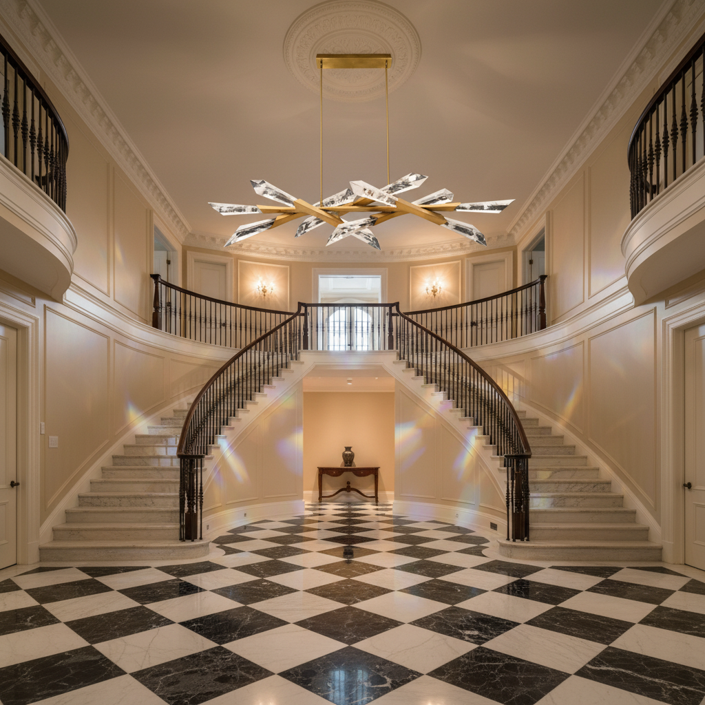 Riviko Aura Grandeur Linear Chandelier - grand American estate foyer