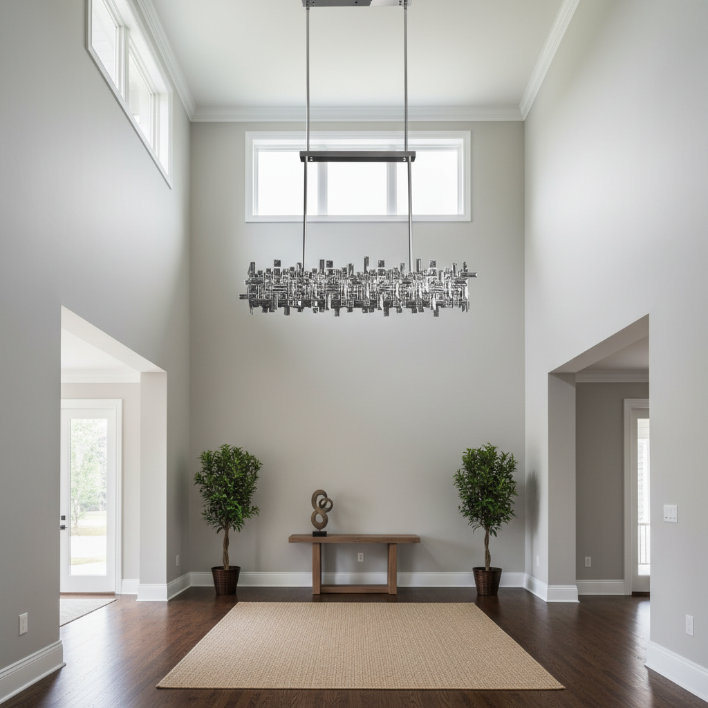 Riviko Sculpted Crystal Block Rectangular Chandelier - Background Shot