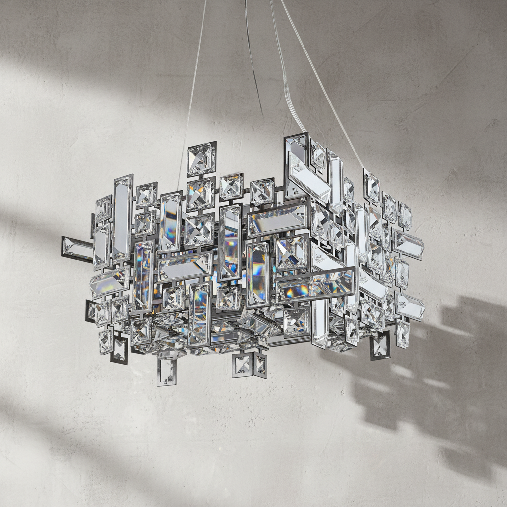 Riviko Sculpted Crystal Block Rectangular Chandelier - Background Shot
