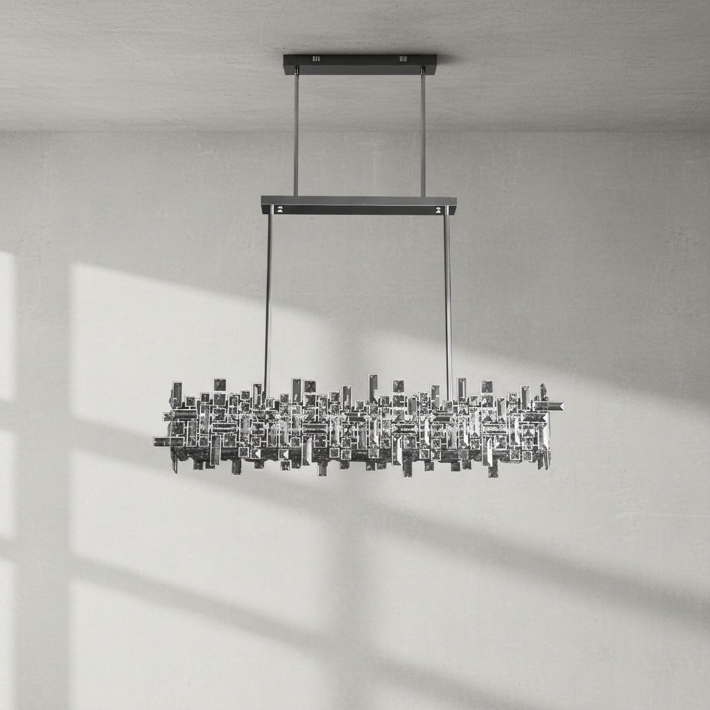 Riviko Sculpted Crystal Block Rectangular Chandelier - Background Shot