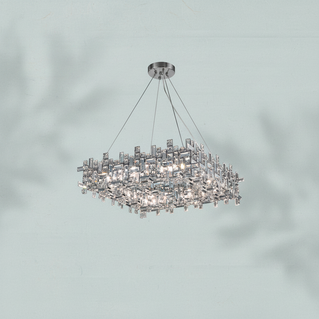 Riviko Sculpted Crystal Block Rectangular Chandelier - Background Shot