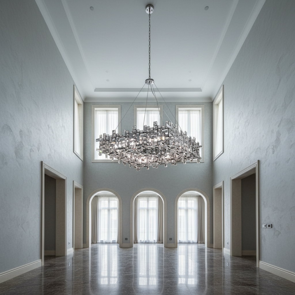 Riviko Sculpted Crystal Block Rectangular Chandelier - Background Shot