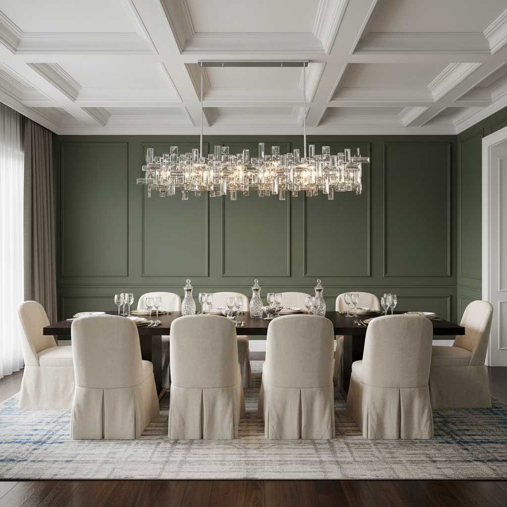 Riviko Sculpted Crystal Block Rectangular Chandelier - formal American dining room