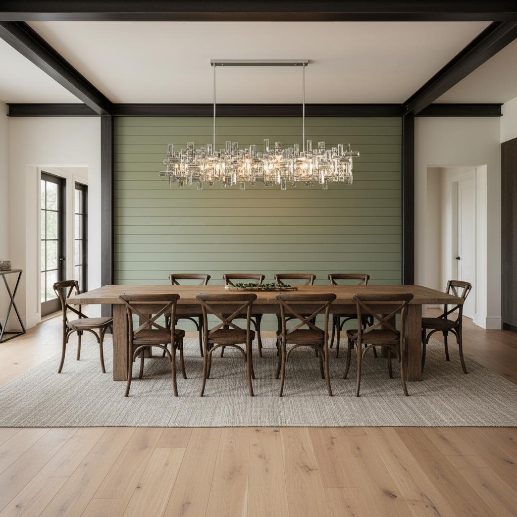 Riviko Sculpted Crystal Block Rectangular Chandelier - modern American farmhouse dining room