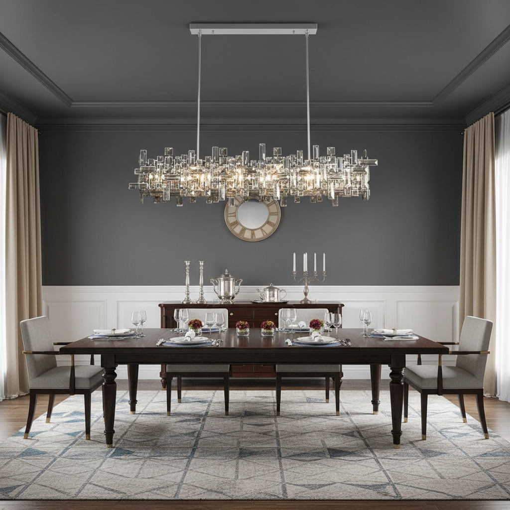 Riviko Sculpted Crystal Block Rectangular Chandelier - American transitional dining room
