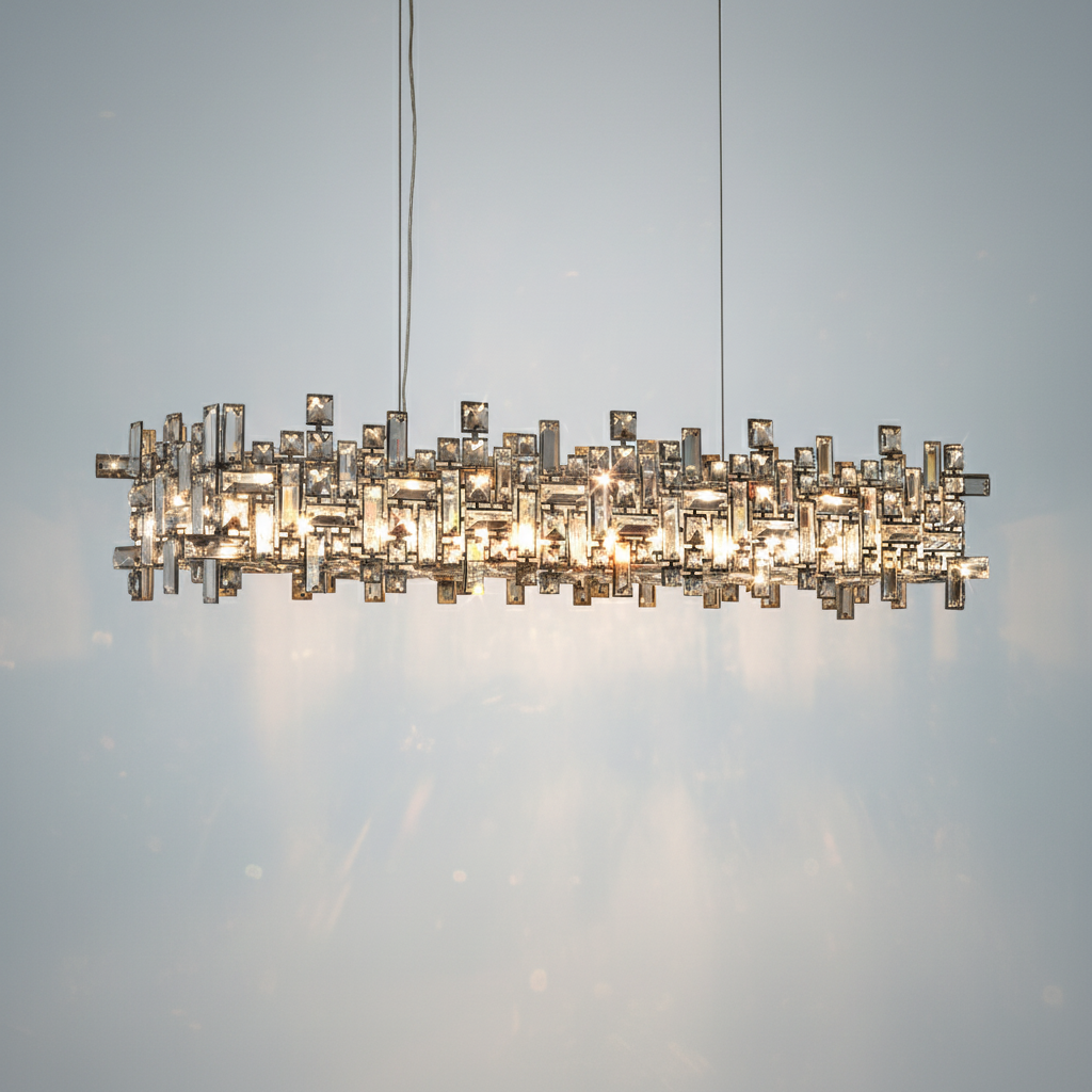 Riviko Art Irregular Block Collection Crystal Pendant Chandelier Suit for Living/Dining Room - Studio Shot