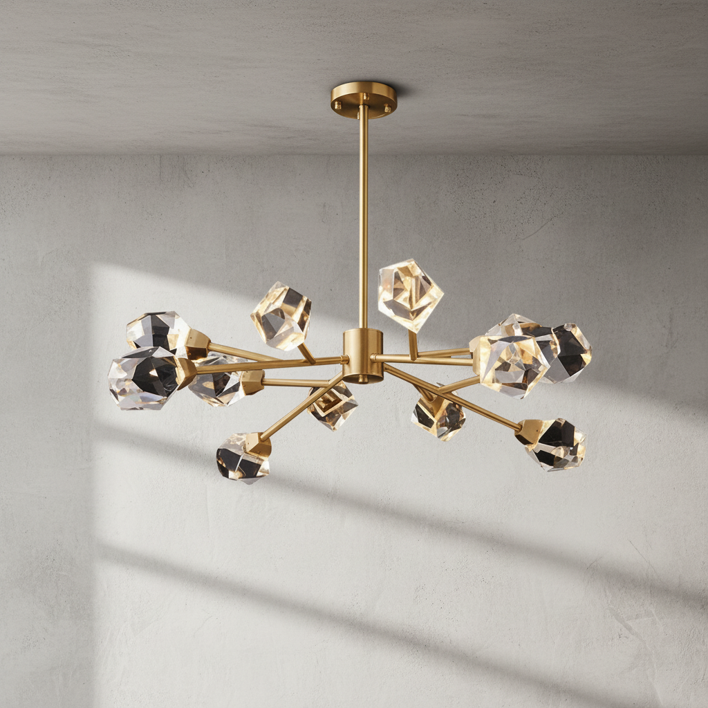 Riviko Radiant Cascade Brass Crystal Chandelier - Background Shot