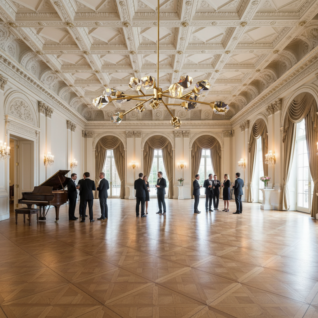 Riviko Radiant Cascade Brass Crystal Chandelier - American ballroom or formal entertaining space
