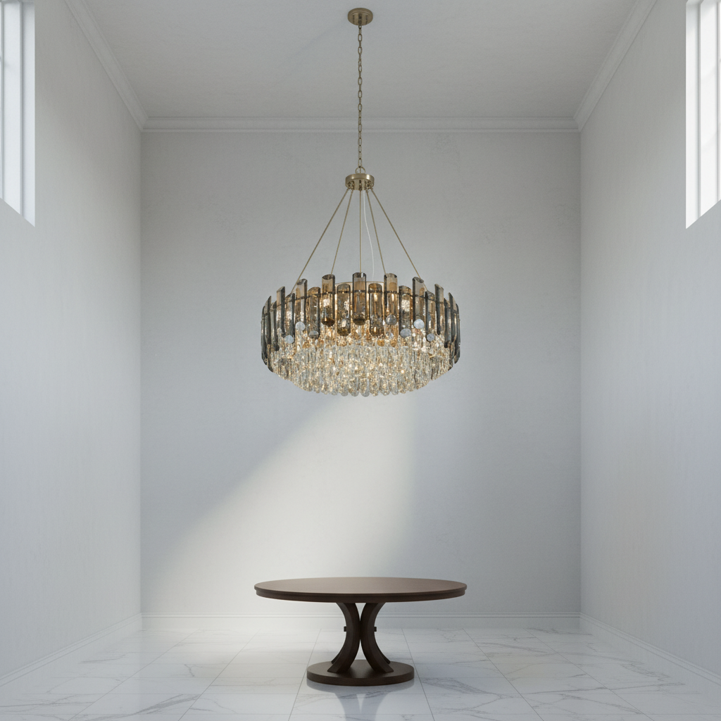 Riviko Radiant Smoke Crystal Flush Mount Chandelier - Background Shot