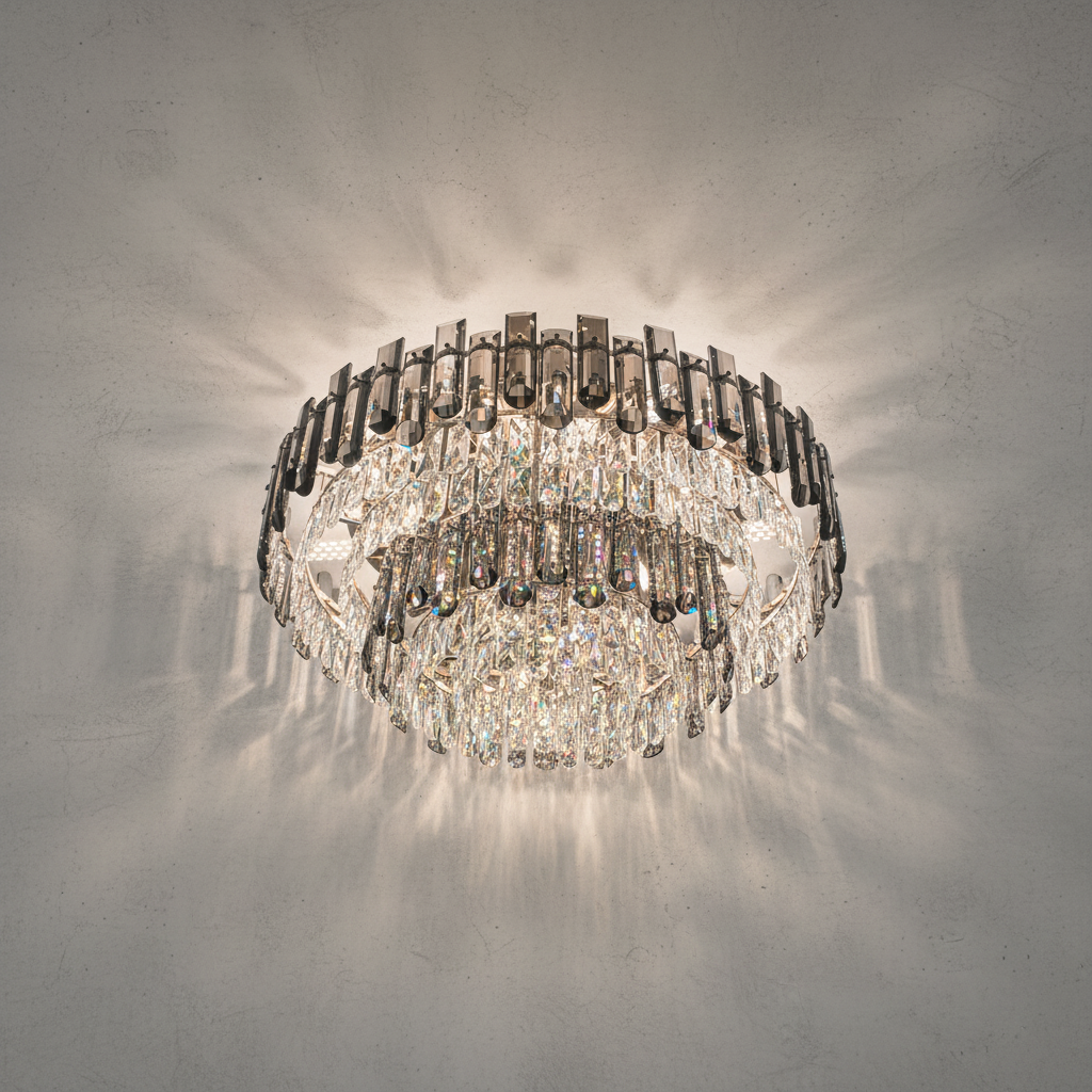 Riviko Radiant Smoke Crystal Flush Mount Chandelier - Background Shot