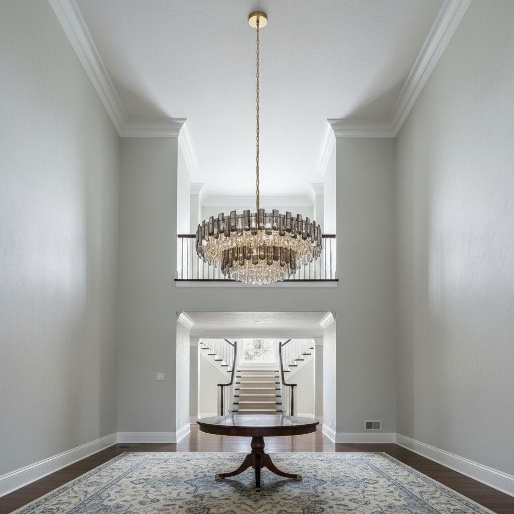 Riviko Radiant Smoke Crystal Flush Mount Chandelier - Background Shot