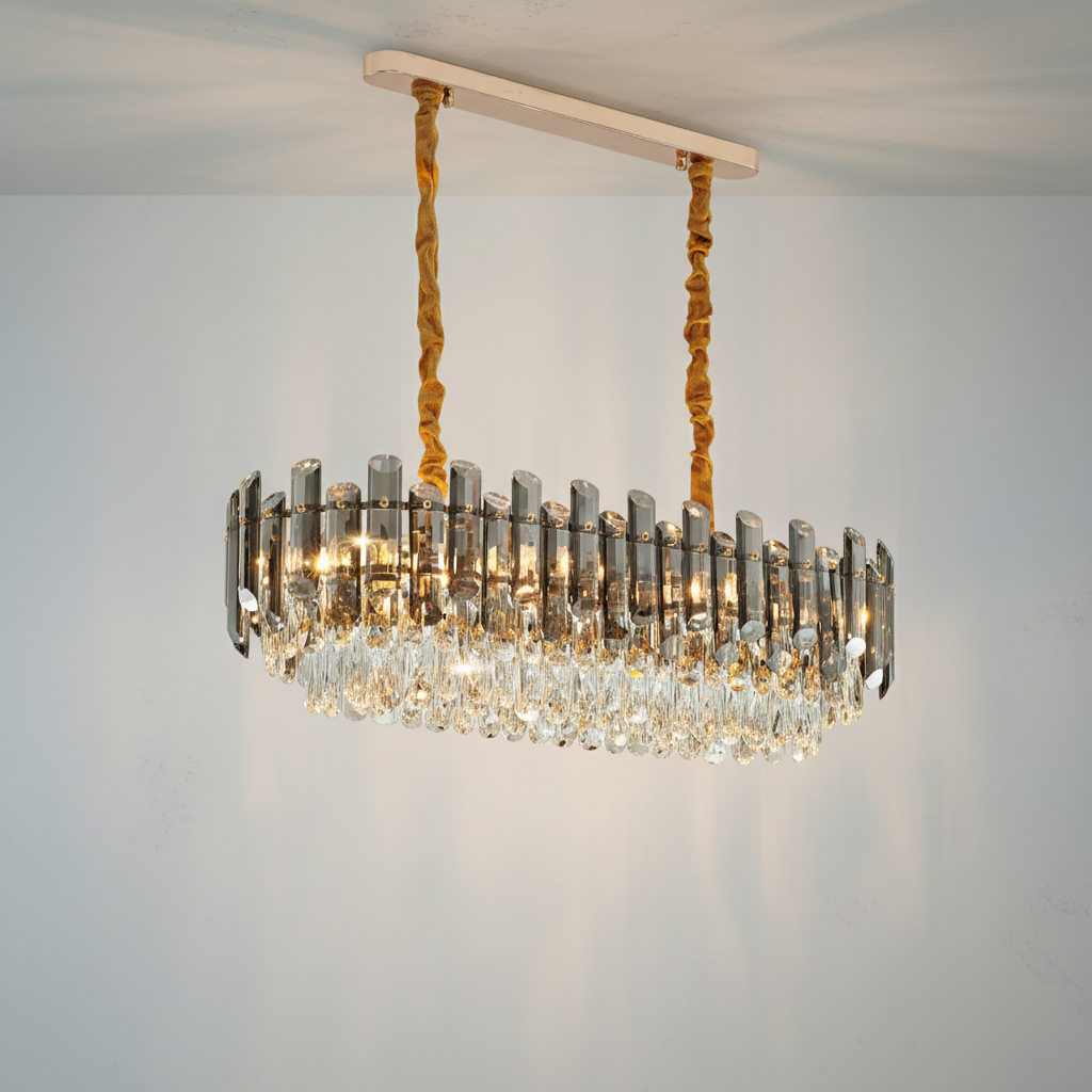 Riviko Radiant Smoke Crystal Flush Mount Chandelier - Background Shot