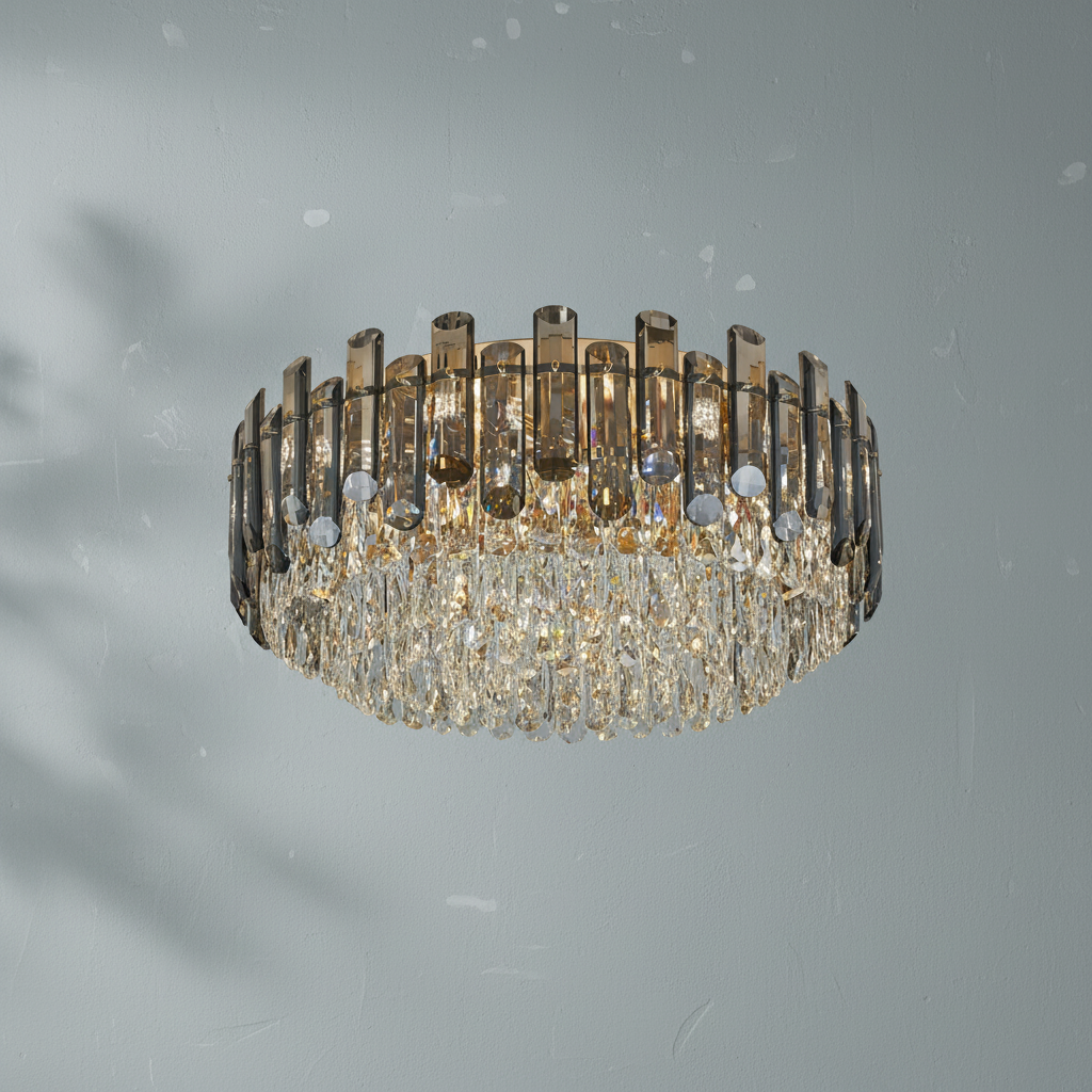 Riviko Radiant Smoke Crystal Flush Mount Chandelier - Background Shot