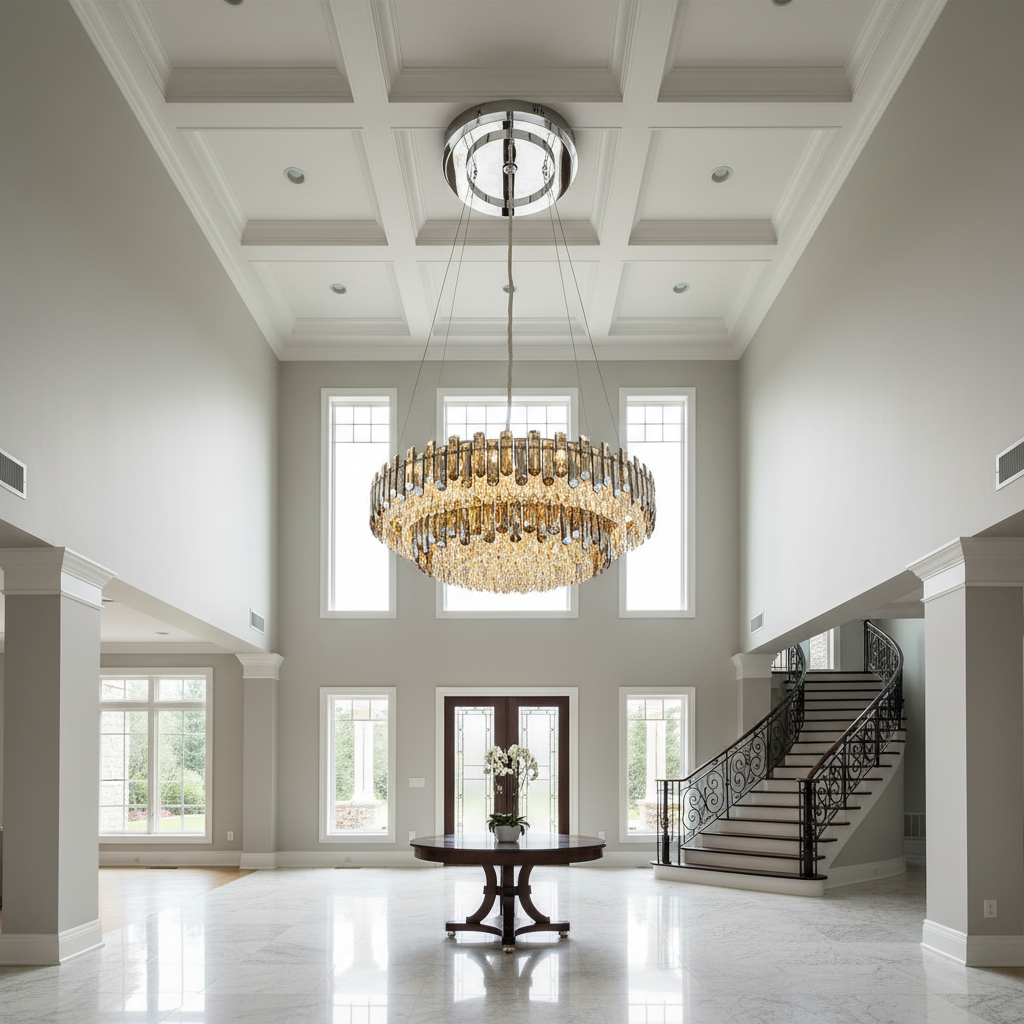 Riviko Radiant Smoke Crystal Flush Mount Chandelier - Background Shot