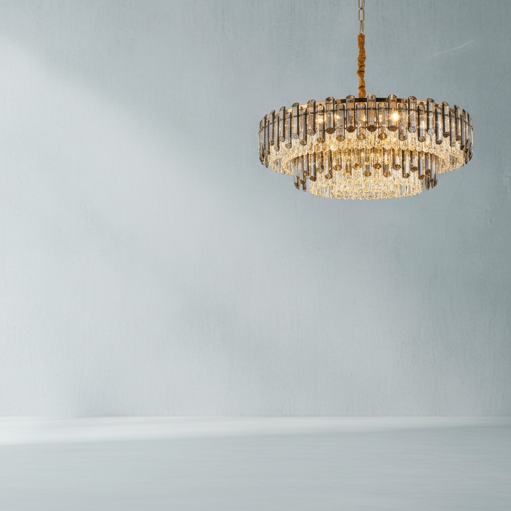 Riviko Radiant Smoke Crystal Flush Mount Chandelier - Background Shot