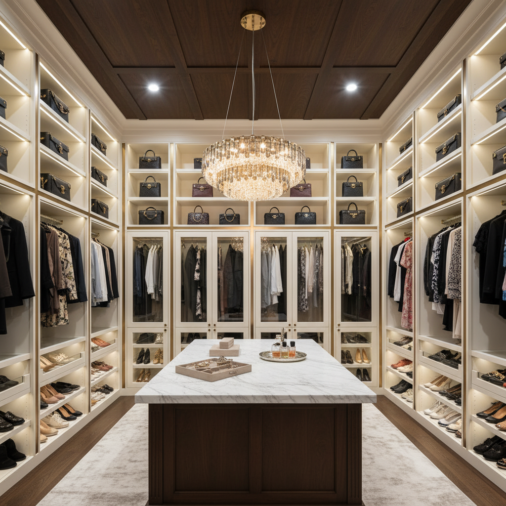 Riviko Radiant Smoke Crystal Flush Mount Chandelier - luxury American walk-in closet