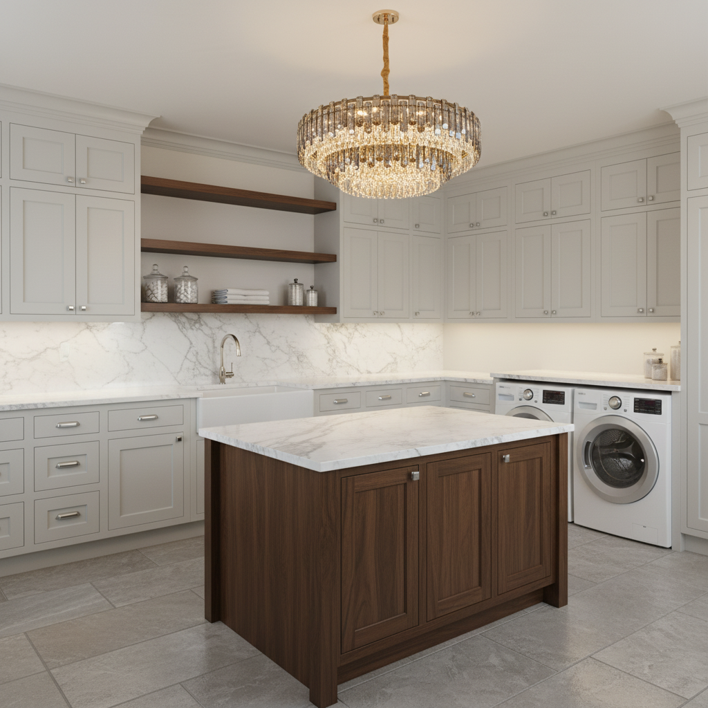 Riviko Radiant Smoke Crystal Flush Mount Chandelier - elegant American laundry room