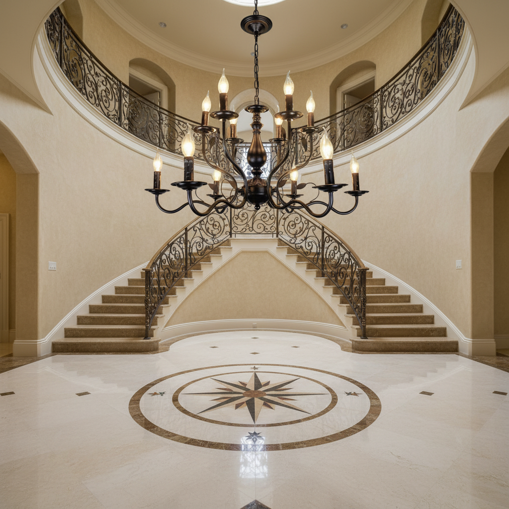 Riviko Heritage Iron Candle Chandelier - grand American foyer with two-story ceiling