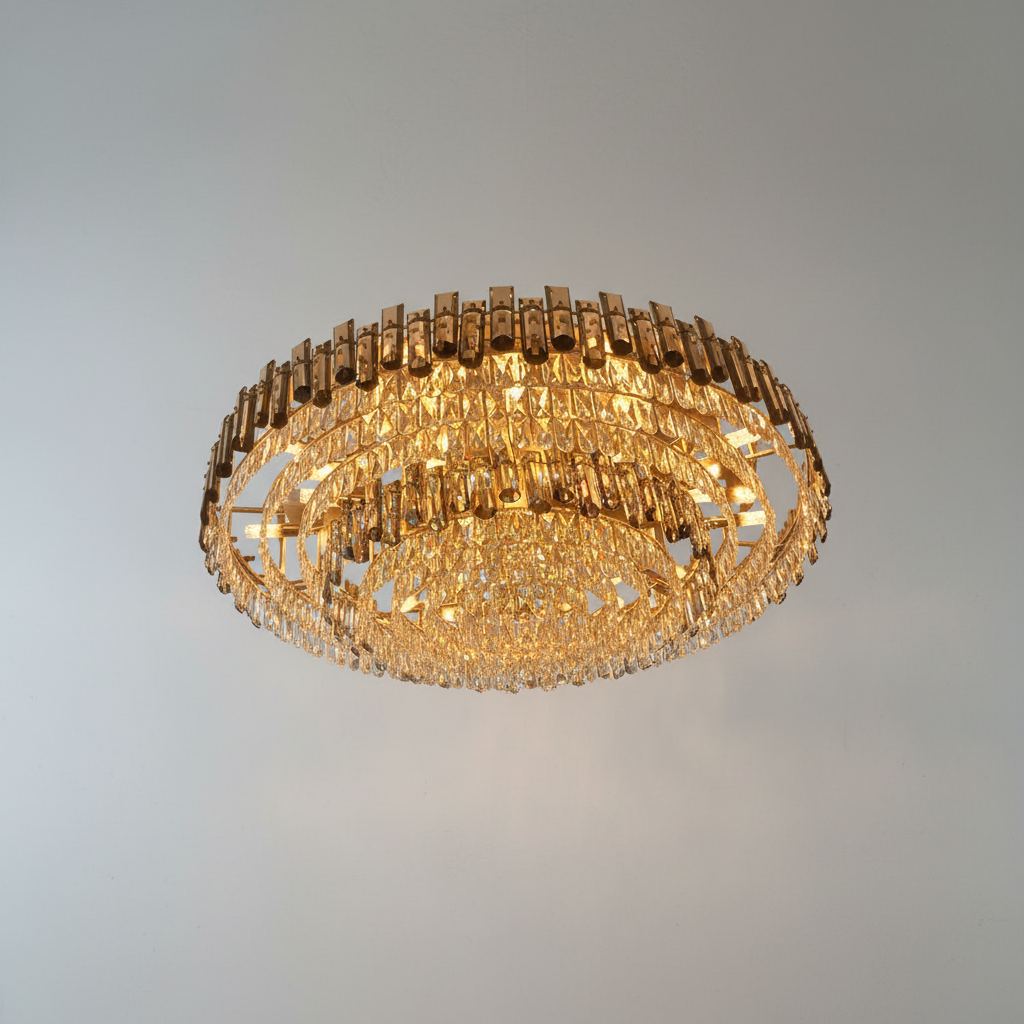 Riviko Smoke Gray Crystal Chandelier Flush Mounted Ceiling Light Fitxture Set for Dining Room/Living Room - Studio Shot