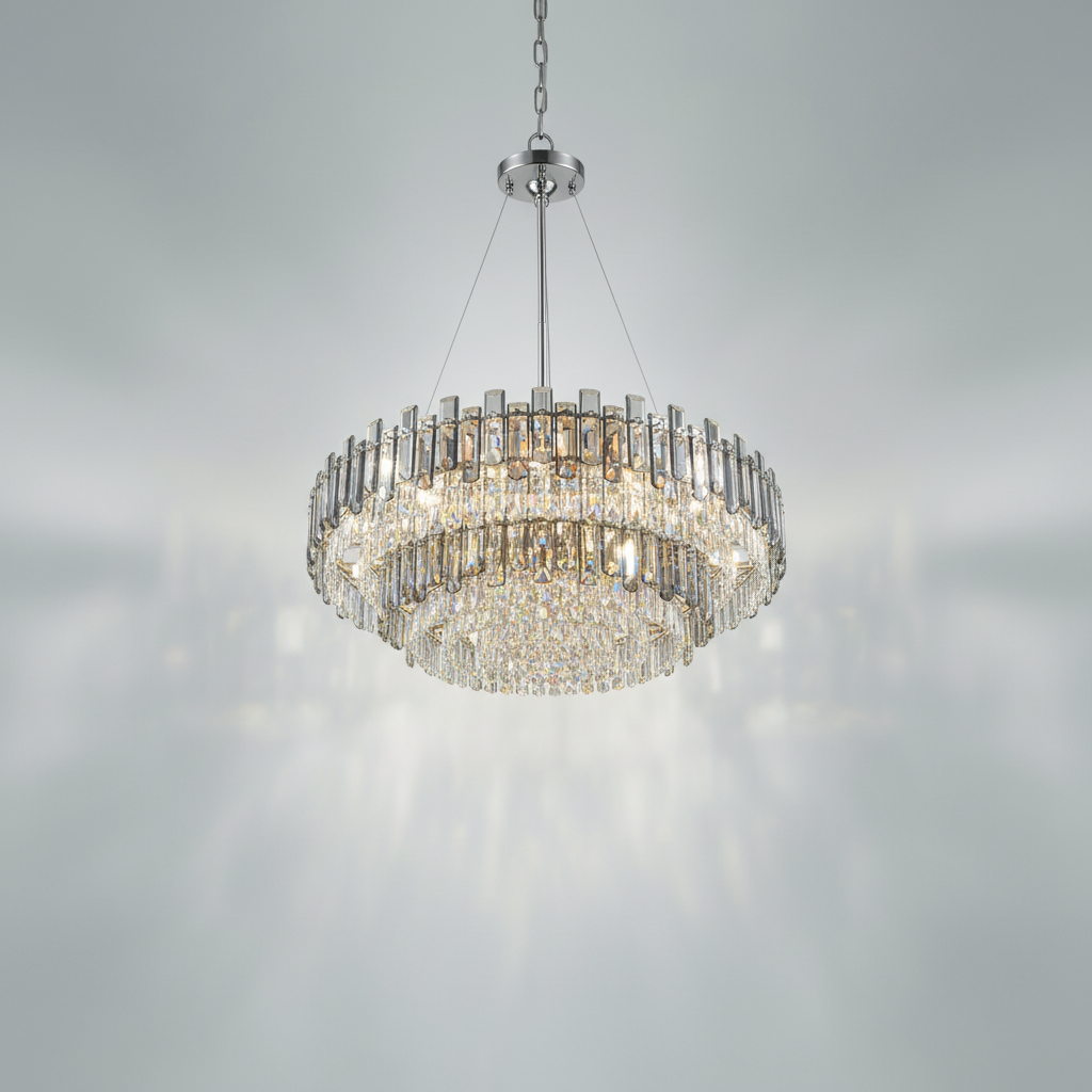 Riviko Smoke Gray Crystal Chandelier Flush Mounted Ceiling Light Fitxture Set for Dining Room/Living Room - Studio Shot