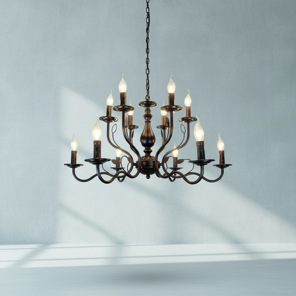 Riviko Multi Layer Iron Chandelier with Electronic Candles in Vintage Country Style for Living Room Cafe and Study - Studio Shot