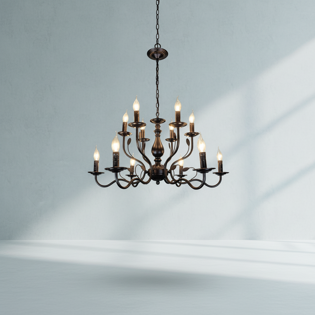 Riviko Multi Layer Iron Chandelier with Electronic Candles in Vintage Country Style for Living Room Cafe and Study - Studio Shot