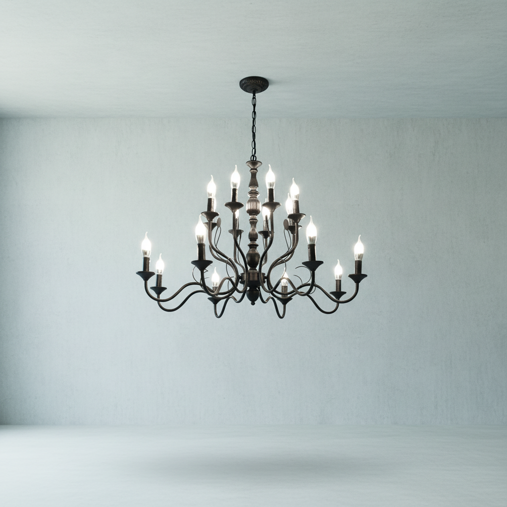 Riviko Multi Layer Iron Chandelier with Electronic Candles in Vintage Country Style for Living Room Cafe and Study - Studio Shot