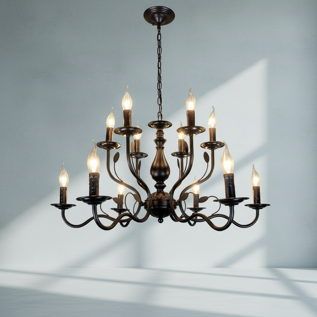 Riviko Multi Layer Iron Chandelier with Electronic Candles in Vintage Country Style for Living Room Cafe and Study - Studio Shot