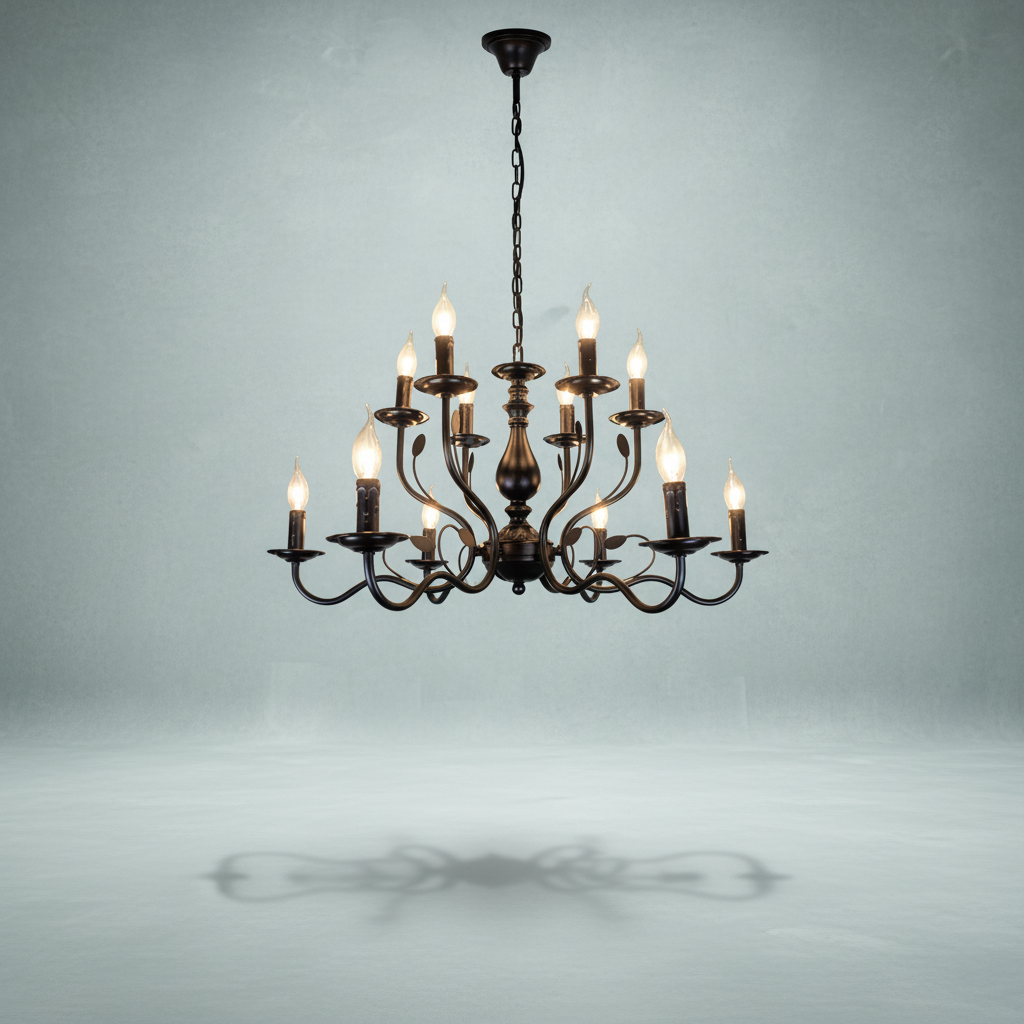 Riviko Multi Layer Iron Chandelier with Electronic Candles in Vintage Country Style for Living Room Cafe and Study - Studio Shot