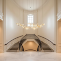 Riviko Porcelain Bloom Branch Chandelier - dramatic American stairwell with soaring ceiling